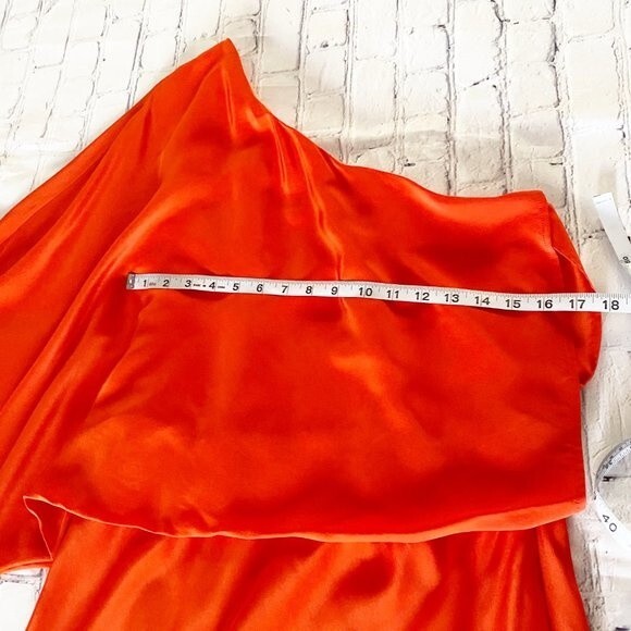 Elizabeth and James Orange Helma One Shoulder Flutter Short Silk Dress 8 - Picture 6 of 16